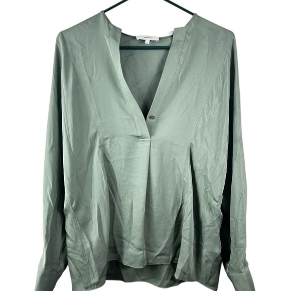 Vince womens Half Placket Long-Sleeve Silk Blouse mint green size small - Picture 2 of 7